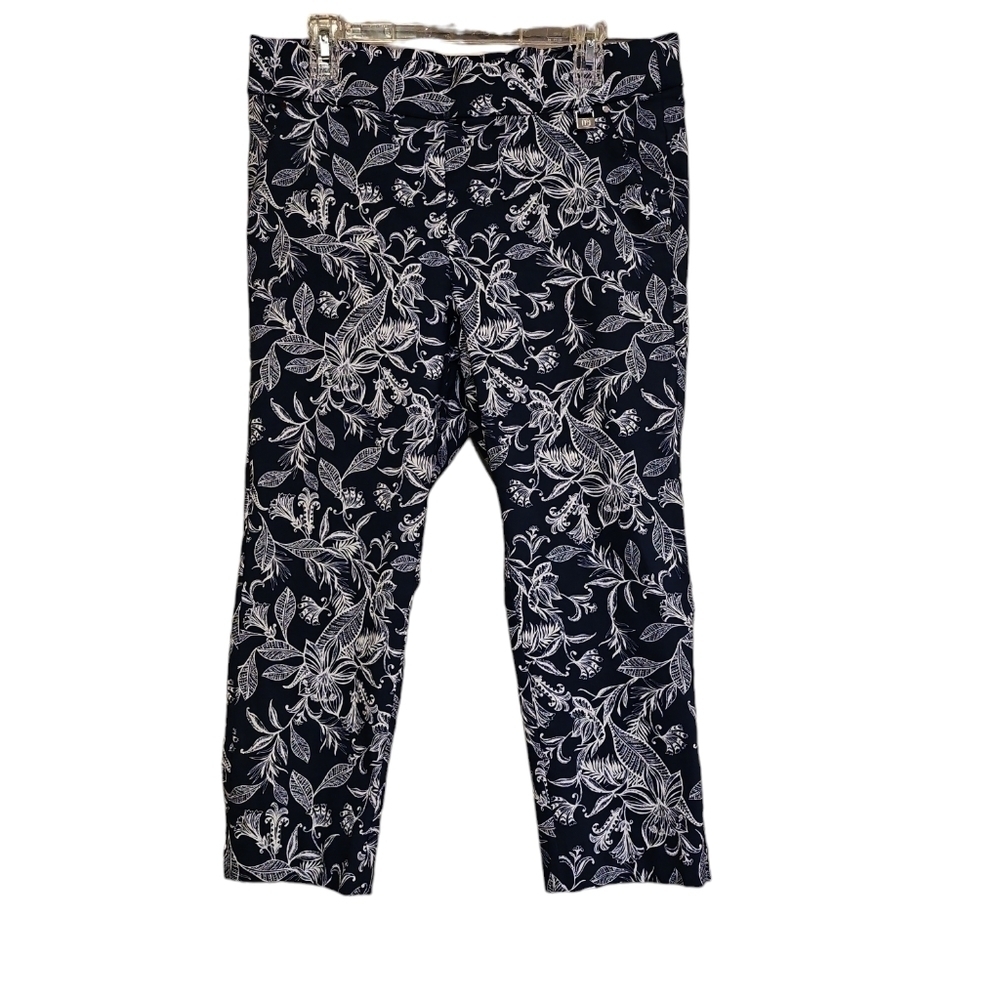 Rafaella Comfort Capri Blue & White Floral Viscose Size 16